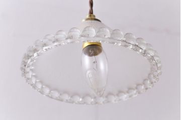 フランスビンテージ　縁に付いた丸いガラスが可愛らしいペンダントライト(天井照明、吊り下げ照明)(2)