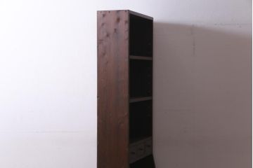 ラフジュ工房オリジナル　古材使用　木のぬくもり感じる薄型ブックシェルフ(収納棚、本棚、ウッドシェルフ)