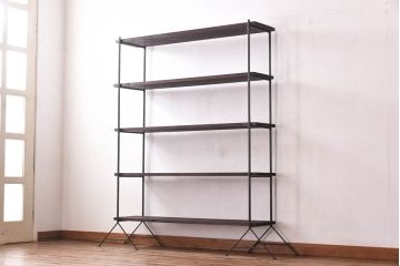 ラフジュ工房オリジナル ヴィンテージスタイルにおすすめな薄型アイアンラック【小】・奥行325(陳列棚、飾り棚、店舗什器、ビンテージ)(1)