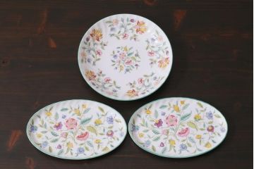 中古美品　イギリス　MINTON(ミントン)　Haddon Hall(ハドンホール)　プレート3枚セット(オーバルトレー、サービスボウル)