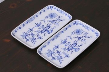 中古美品　MEISSEN(マイセン)　ブルーオニオン　トレイ2枚セット(角プレート)