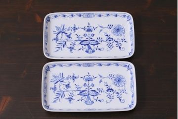 中古美品　MEISSEN(マイセン)　ブルーオニオン　トレイ2枚セット(角プレート)