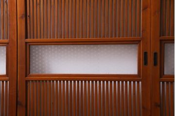 昭和初期　当店オリジナルガラス　黒柿の腰板が目を引く格子戸4枚セット(建具、ガラス帯戸、引き戸)