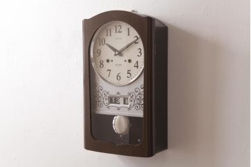 アンティーク雑貨　昭和期　SEIKO(セイコー)　30DAY　ゼンマイ式　シルバーカラーが上品な振り子時計(柱時計、掛け時計)
