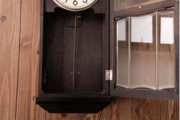 アンティーク雑貨　昭和レトロ　Meiji(明治時計社)　15DAY　ゼンマイ式　クラシカルな意匠が上品な柱時計(振り子時計、掛け時計)