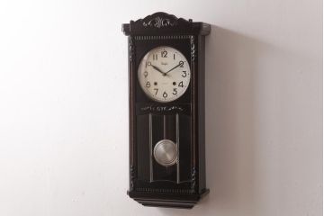アンティーク雑貨　昭和レトロ　Meiji(明治時計社)　15DAY　ゼンマイ式　クラシカルな意匠が上品な柱時計(振り子時計、掛け時計)