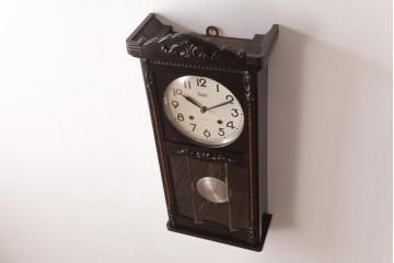 アンティーク雑貨　昭和レトロ　Meiji(明治時計社)　15DAY　ゼンマイ式　クラシカルな意匠が上品な柱時計(振り子時計、掛け時計)