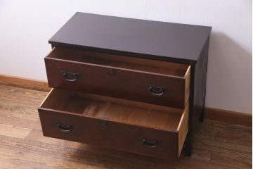 和製アンティーク　リメイク家具　前板欅材　漆塗り　渋くて品のある時代箪笥ローボード(テレビボード、引き出し)(1)