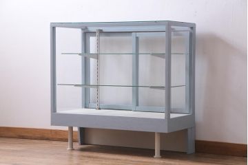 ペイント家具　5面ガラス　淡いカラーが爽やかなガラスケース(陳列棚、飾り棚)