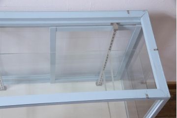 ペイント家具　5面ガラス　淡いカラーが爽やかなガラスケース(陳列棚、飾り棚)