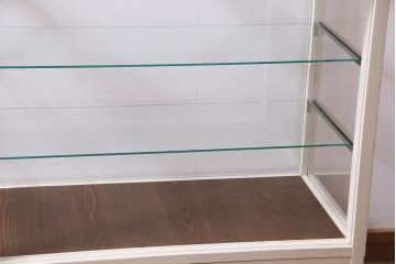 ペイント家具　5面ガラス　淡いカラーが優しげな雰囲気醸し出すガラスケース(陳列棚、ショーケース、飾り棚)