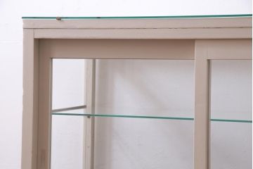 ペイント家具　5面ガラス　淡いカラーが優しげな雰囲気醸し出すガラスケース(陳列棚、ショーケース、飾り棚)