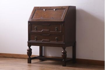 アンティーク家具　イギリスアンティーク　オーク材　上手物　ジャコビアン様式　品格あふれる佇まいが素敵なライティングビューロー(簿記机、在宅ワーク、在宅用ワークデスク)