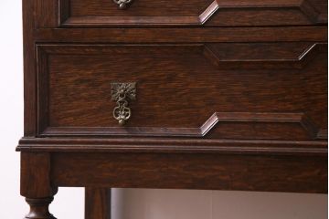 アンティーク家具　イギリスアンティーク　オーク材　上手物　ジャコビアン様式　品格あふれる佇まいが素敵なライティングビューロー(簿記机、在宅ワーク、在宅用ワークデスク)