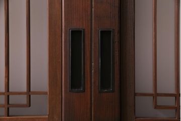 和製アンティーク　昭和初期　杉材　組子入り　ダイナミックな木目が魅力的な板戸(引き戸、建具)4枚セット