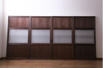 和製アンティーク　昭和初期　杉材　組子入り　ダイナミックな木目が魅力的な板戸(引き戸、建具)4枚セット