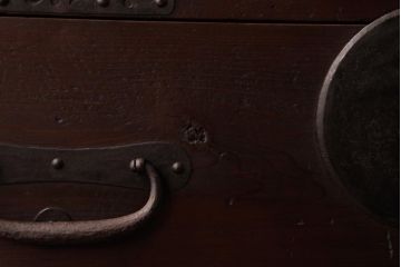 アンティーク家具　和製アンティーク　 脚付き　箪笥リメイク　鋲と大きな丸金具が印象的なリビングボード(アンティークチェスト、テレビ台)