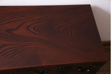 中古　岩谷堂箪笥　力強い杢目と黒い金具が魅力的なチェスト(衣装箪笥、引き出し、和タンス)
