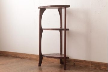 中古　伝統工芸　日光彫り　ダイナミックな花の意匠が存在感のあるコーナーラック(飾り台、花台)