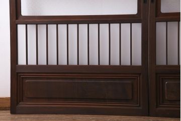 昭和レトロ　当店オリジナルガラス　腰板ケヤキ材　上品かつ趣溢れる格子戸(ガラス戸、引き戸、建具)2枚セット