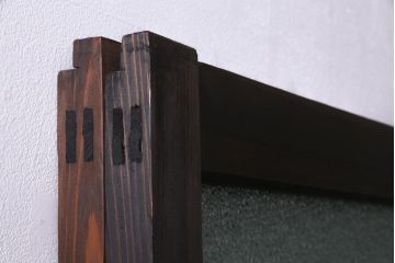 和製アンティーク　腰板ケヤキ材　ダイヤガラス入り　味のあるレトロな雰囲気醸し出すガラス戸2枚セット(建具、引き戸)