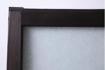 和製アンティーク　腰板ケヤキ材　ダイヤガラス入り　味のあるレトロな雰囲気醸し出すガラス戸2枚セット(建具、引き戸)