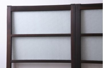 和製アンティーク　腰板ケヤキ材　ダイヤガラス入り　味のあるレトロな雰囲気醸し出すガラス戸2枚セット(建具、引き戸)