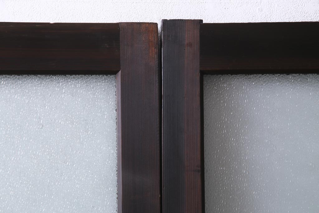 和製アンティーク　腰板ケヤキ材　ダイヤガラス入り　味のあるレトロな雰囲気醸し出すガラス戸3枚セット(建具、引き戸)