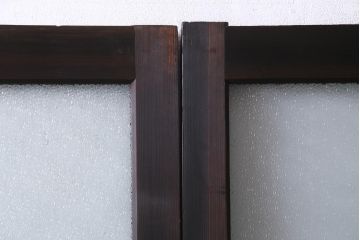 和製アンティーク　腰板ケヤキ材　ダイヤガラス入り　味のあるレトロな雰囲気醸し出すガラス戸3枚セット(建具、引き戸)