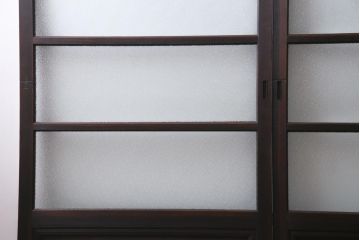 和製アンティーク　腰板ケヤキ材　ダイヤガラス入り　味のあるレトロな雰囲気醸し出すガラス戸3枚セット(建具、引き戸)