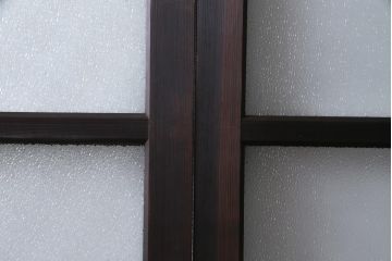 和製アンティーク　腰板ケヤキ材　ダイヤガラス入り　味のあるレトロな雰囲気醸し出すガラス戸3枚セット(建具、引き戸)