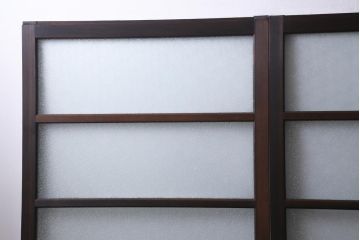 和製アンティーク　腰板ケヤキ材　ダイヤガラス入り　味のあるレトロな雰囲気醸し出すガラス戸3枚セット(建具、引き戸)