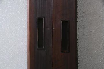 和製アンティーク　腰板ケヤキ材　ダイヤガラス入り　味のあるレトロな雰囲気醸し出すガラス戸3枚セット(建具、引き戸)