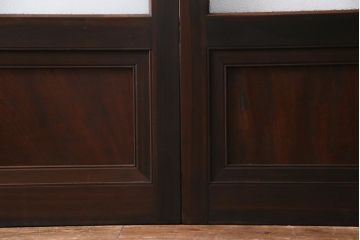 和製アンティーク　腰板ケヤキ材　ダイヤガラス入り　味のあるレトロな雰囲気醸し出すガラス戸3枚セット(建具、引き戸)