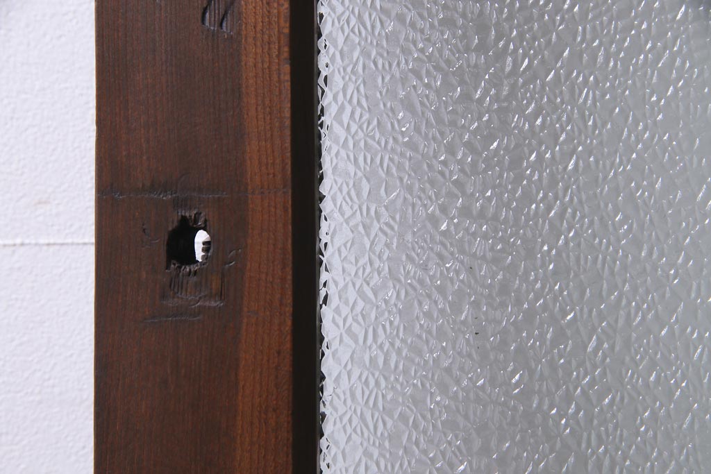 昭和初期　腰板ケヤキ材　ダイヤガラス入り　味のあるレトロな雰囲気醸し出すガラス戸2枚セット(引き戸)