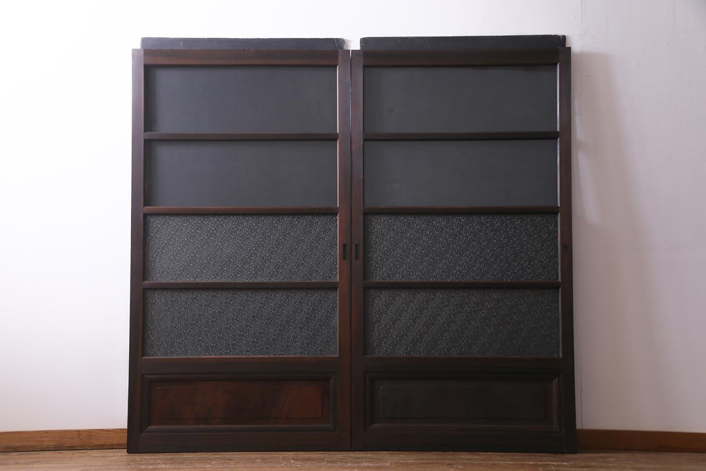 アンティーク建具　腰板ケヤキ材　クリア・ダイヤガラス　味のあるレトロな雰囲気醸し出すガラス戸2枚セット(引き戸)