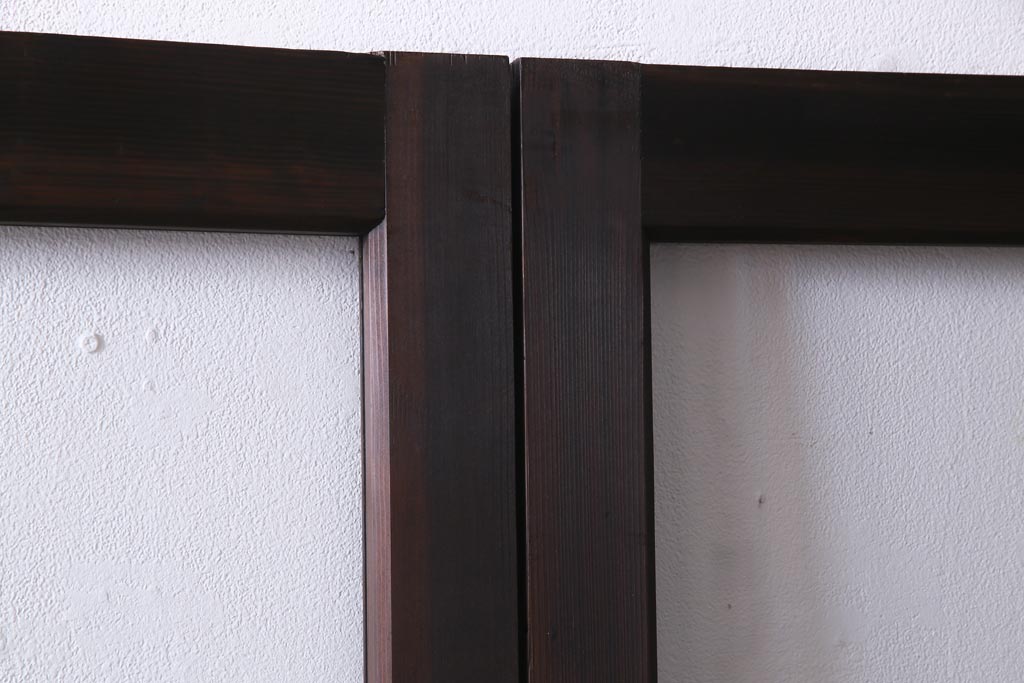 アンティーク建具　腰板ケヤキ材　クリア・ダイヤガラス　味のあるレトロな雰囲気醸し出すガラス戸2枚セット(引き戸)