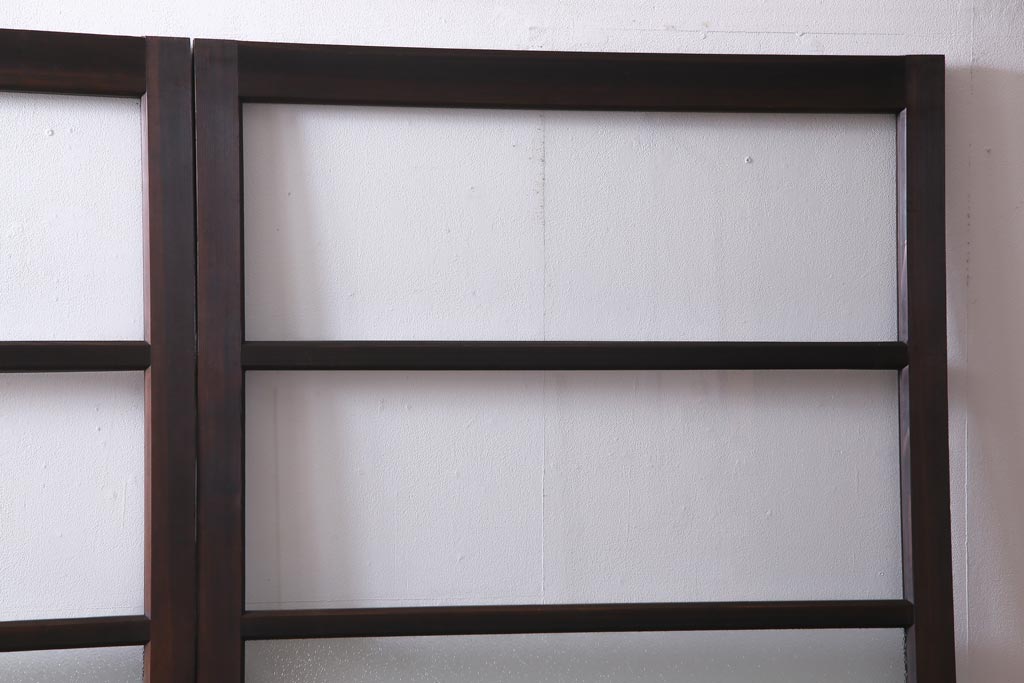 アンティーク建具　腰板ケヤキ材　クリア・ダイヤガラス　味のあるレトロな雰囲気醸し出すガラス戸2枚セット(引き戸)