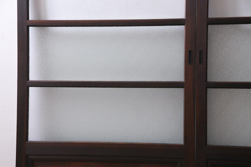 アンティーク建具　腰板ケヤキ材　クリア・ダイヤガラス　味のあるレトロな雰囲気醸し出すガラス戸2枚セット(引き戸)