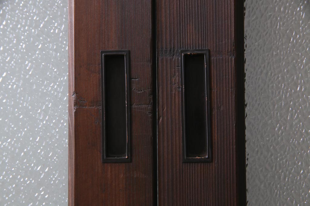 アンティーク建具　腰板ケヤキ材　クリア・ダイヤガラス　味のあるレトロな雰囲気醸し出すガラス戸2枚セット(引き戸)