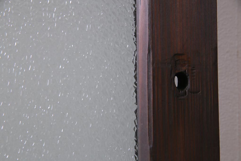 アンティーク建具　腰板ケヤキ材　クリア・ダイヤガラス　味のあるレトロな雰囲気醸し出すガラス戸2枚セット(引き戸)