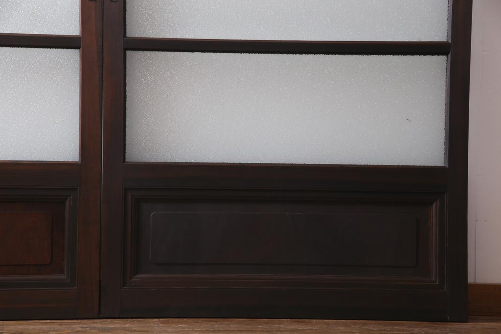 アンティーク建具　腰板ケヤキ材　クリア・ダイヤガラス　味のあるレトロな雰囲気醸し出すガラス戸2枚セット(引き戸)