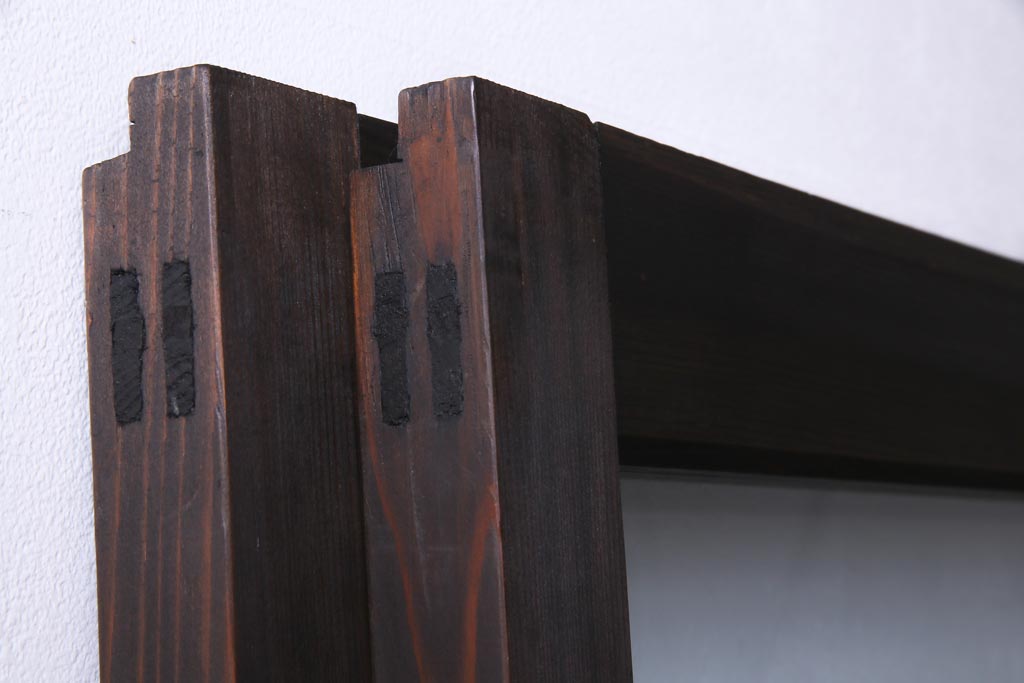 アンティーク建具　腰板ケヤキ材　クリア・ダイヤガラス　味のあるレトロな雰囲気醸し出すガラス戸2枚セット(引き戸)