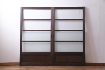 アンティーク建具　腰板ケヤキ材　クリア・ダイヤガラス　味のあるレトロな雰囲気醸し出すガラス戸2枚セット(引き戸)