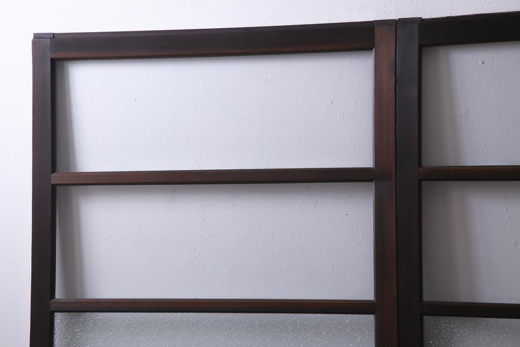 アンティーク建具　腰板ケヤキ材　クリア・ダイヤガラス　味のあるレトロな雰囲気醸し出すガラス戸2枚セット(引き戸)