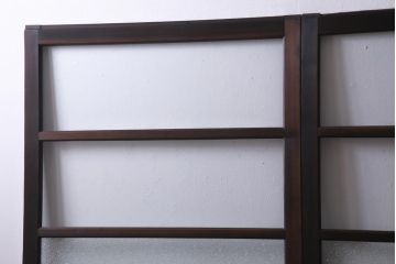 アンティーク建具　腰板ケヤキ材　クリア・ダイヤガラス　味のあるレトロな雰囲気醸し出すガラス戸2枚セット(引き戸)