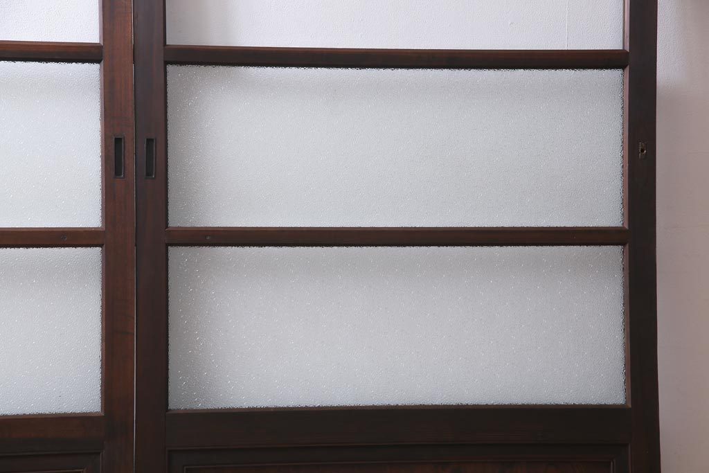 アンティーク建具　腰板ケヤキ材　クリア・ダイヤガラス　味のあるレトロな雰囲気醸し出すガラス戸2枚セット(引き戸)