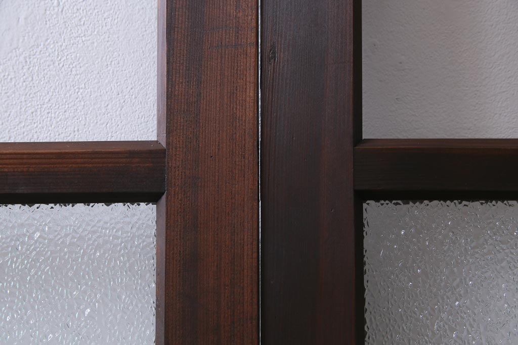 アンティーク建具　腰板ケヤキ材　クリア・ダイヤガラス　味のあるレトロな雰囲気醸し出すガラス戸2枚セット(引き戸)