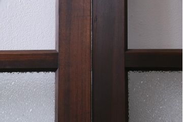 アンティーク建具　腰板ケヤキ材　クリア・ダイヤガラス　味のあるレトロな雰囲気醸し出すガラス戸2枚セット(引き戸)