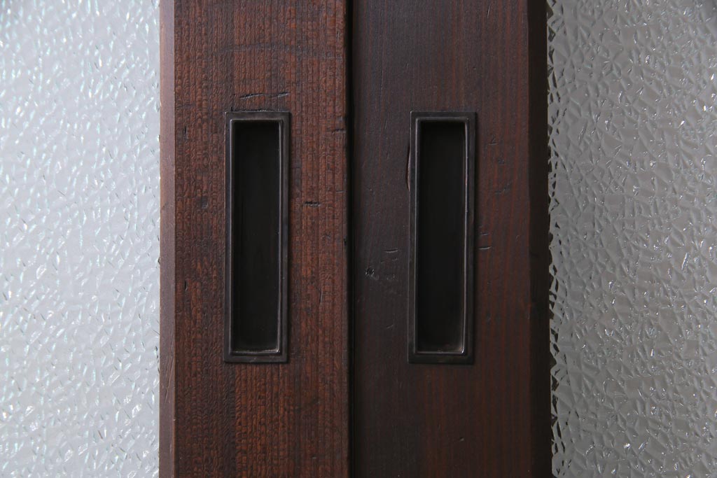 アンティーク建具　腰板ケヤキ材　クリア・ダイヤガラス　味のあるレトロな雰囲気醸し出すガラス戸2枚セット(引き戸)